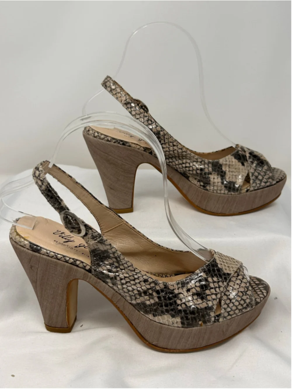 Vitty Girl Genuine Leather Snakeskin Platform Peep Toe Slingback Heels Size 37